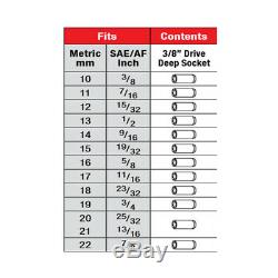 Metrinch Socket Deep Wall Set 3/8 Drive 12 Pc 6 Point Metric SAE Worn Nuts