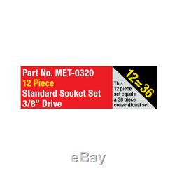 Metrinch Socket Deep Wall Set 3/8 Drive 12 Pc 6 Point Metric SAE Worn Nuts