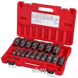 Milwaukee SHOCKWAVE 1/2 In Drive SAE Deep Well 6 Point Impact Socket Set 18Piece