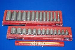 NEW Snap-On 26 Piece 1/2 Drive 12-Point SAE Shallow & Deep Socket Set