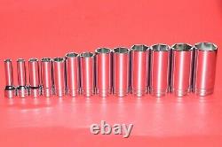 NICE Snap-On 3/8 Drive 13 pc. 6-POINT 1/4 1 SAE Flank Drive Deep Socket Set