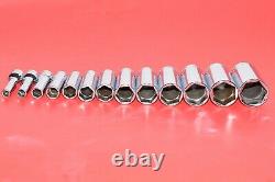 NICE Snap-On 3/8 Drive 13 pc. 6-POINT 1/4 1 SAE Flank Drive Deep Socket Set