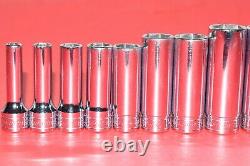 NICE Snap-On 3/8 Drive 13 pc. 6-POINT 1/4 1 SAE Flank Drive Deep Socket Set