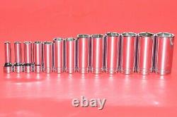 NICE Snap-On 3/8 Drive 13 pc. 6-POINT 1/4 1 SAE Flank Drive Deep Socket Set