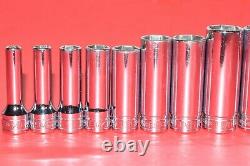 NICE Snap-On 3/8 Drive 13 pc. 6-POINT 1/4 1 SAE Flank Drive Deep Socket Set