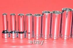 NICE Snap-On 3/8 Drive 13 pc. 6-POINT 1/4 1 SAE Flank Drive Deep Socket Set