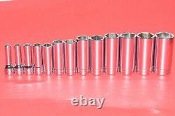 NICE Snap-On 3/8 Drive 13 pc. 6-POINT 1/4 1 SAE Flank Drive Deep Socket Set