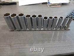 -NOS- Snap-On 3/8 Drive 8 thru 19mm 6-Point Chrome Deep Socket Set 212SFSMY USA