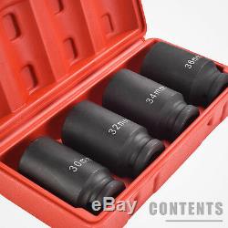 New 12 Point 4pc 1/2 Drive Deep Spindle Axle Nut Socket Set 30mm 32mm 34mm 36mm