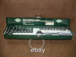 New Nos Sk 3/8 Drive Metric 6 Point Socket Set 8 Deep & 9 Shallow With Ratchet