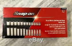 New Snap-On 24 pc 3/8 Drive 6-Point Metric Flank Drive ShallowithDeep Set 8-19mm