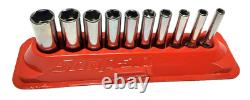 New Snap-on 1/4 drive 3/16 to 9/16 10-pc 6-point Deep SAE Socket Set 110STMY