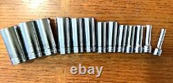 New Snap-onT 3/8 drive 1/4 thru 1 6-point Deep Socket Set 213SFSY