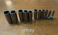 New Snap-onT 3/8 drive 1/4 thru 7/8 6-point deep Socket Set 211SFSY