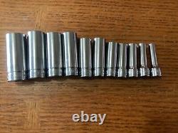 New Snap-onT 3/8 drive 1/4 thru 7/8 6-point deep Socket Set 211SFSY