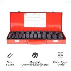 Nisorpa 35PCS 1/2 Drive Deep Impact Socket Set 6 Point Sockets Spindle Axle