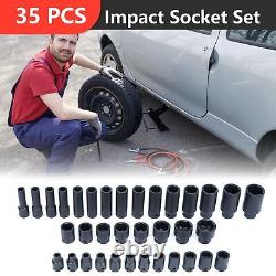 Nisorpa 35PCS 1/2 Drive Deep Impact Socket Set 6 Point Sockets Spindle Axle