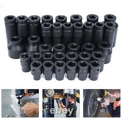 Nisorpa 35PCS 1/2 Drive Deep Impact Socket Set 6 Point Sockets Spindle Axle