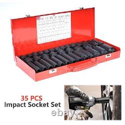 Nisorpa 35PCS 1/2 Drive Deep Impact Socket Set 6 Point Sockets Spindle Axle