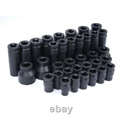 Nisorpa 35PCS 1/2 Drive Deep Impact Socket Set 6 Point Sockets Spindle Axle