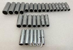 Proto Professional Deep Socket Metric Lot. 1/4 & 3/8 Drive. 6 & 12 point. USA