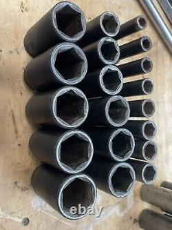 S-K 1/2 Drive Metric Deep Impact Socket Lot. Made In USA. 19 Pieces