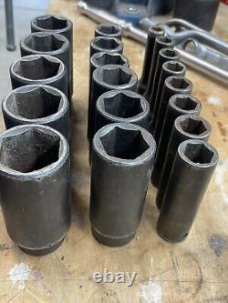 S-K 1/2 Drive Metric Deep Impact Socket Lot. Made In USA. 19 Pieces