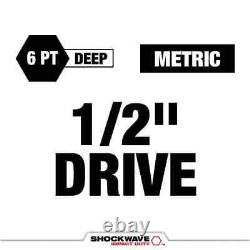 SHOCKWAVE 1/2 in. Drive Metric Deep Well 6 Point Impact Socket Set (14 Pcs)