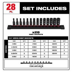 SHOCKWAVE 1/4 in. Drive Metric Deep Well 6-Point Impact Socket Set (28 Pcs)