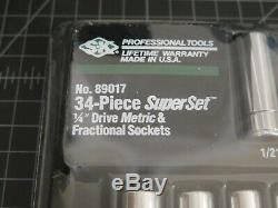 SK 1/4 Drive 34-Piece Socket Set Metric & Fractional Made USA 6-Point Deep NEW