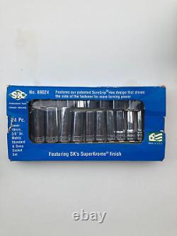 SK Tools USA 3/8 Drive, 24 Piece, 6 Point, Standard & Deep, Metric, SuperKrome