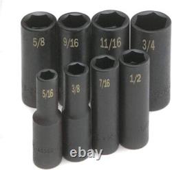 SK Tools USA 3/8 Drive, 8 Piece, 6 Point, Deep SAE Impact Socket One Size