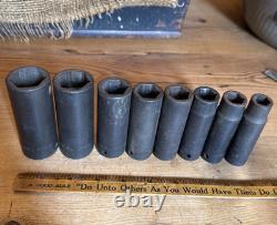 SNAP ON 1/2 Drive 6 Point Deep Impact Socket Set 8 PC SIM model 1/2-1 USA