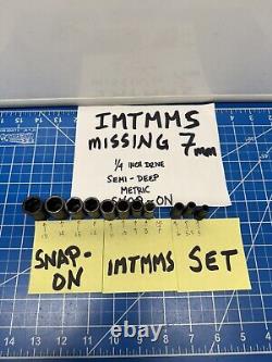 SNAP-ON 1/4 DRIVE SEMI-DEEP 6 POINT IMPACT SOCKET SET METRIC IMTMMS MISSING 7mm