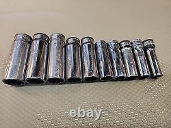 SNAP ON 10 Piece Metric 12 Point Deep Socket SFM/SFSM 3/8 Drive 19mm-9mm