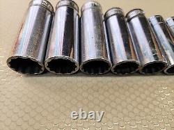 SNAP ON 10 Piece Metric 12 Point Deep Socket SFM/SFSM 3/8 Drive 19mm-9mm