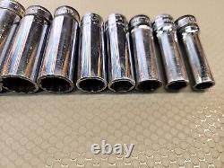 SNAP ON 10 Piece Metric 12 Point Deep Socket SFM/SFSM 3/8 Drive 19mm-9mm