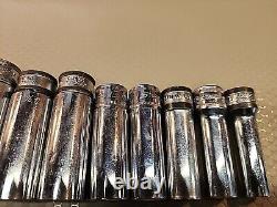 SNAP ON 10 Piece Metric 12 Point Deep Socket SFM/SFSM 3/8 Drive 19mm-9mm