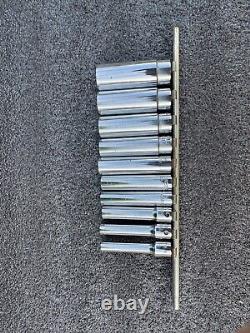 SNAP ON 10 pc 1/4 Drive 6-Point SAE Flank Drive Deep Socket Set (3/16-9/16)