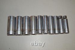 SNAP ON 10pc 1/2 Dr 12pt SAE Flank Drive Deep Socket Set (1/2-1-1/16) 313SYA