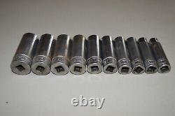 SNAP ON 10pc 1/2 Dr 12pt SAE Flank Drive Deep Socket Set (1/2-1-1/16) 313SYA