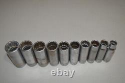 SNAP ON 10pc 1/2 Dr 12pt SAE Flank Drive Deep Socket Set (1/2-1-1/16) 313SYA