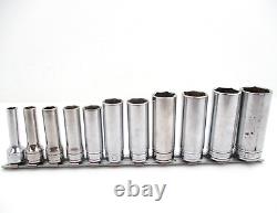 SNAP ON 11 Piece Deep Socket Set 3/8 Drive, 1/4 thru 7/8, Chrome SAE, 211SFSY