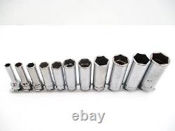 SNAP ON 11 Piece Deep Socket Set 3/8 Drive, 1/4 thru 7/8, Chrome SAE, 211SFSY