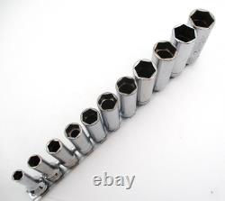 SNAP ON 11 Piece Deep Socket Set 3/8 Drive, 1/4 thru 7/8, Chrome SAE, 211SFSY