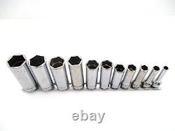 SNAP ON 11 Piece Deep Socket Set 3/8 Drive, 1/4 thru 7/8, Chrome SAE, 211SFSY