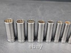 SNAP ON 11 pc 1/4 drive deep Metric Socket Set 5 14mm 12 point