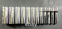 SNAP ON 112STMMY 12-Pc 1/4 Drive 6-Point Flank Drive Deep Socket Set (5-15mm)