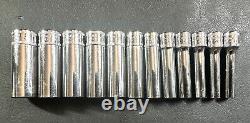 SNAP ON 112STMMY 12-Pc 1/4 Drive 6-Point Flank Drive Deep Socket Set (5-15mm)