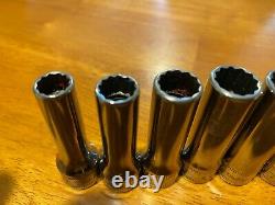 SNAP-ON 12 PIECE 3/8 DRIVE METRIC 12 POINT DEEP SOCKET SET 8mm to 19mm